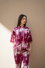 Pink Floral Printed Cotton Night Suit for Women - SanskrutiHomes 
