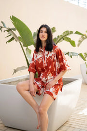Rust Color Floral Printed Night Suit for Women - SanskrutiHomes 