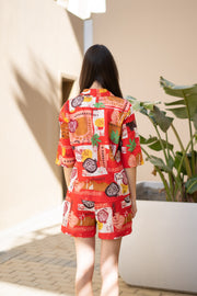 Women Abstract Printed Red Night Suit Set - SanskrutiHomes 
