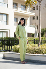 Green Pure Cotton Solid V-Neck night suit for women - SanskrutiHomes 