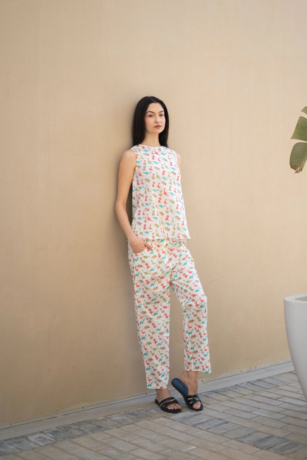 Round Neck Animal Print Cotton Night Suit - SanskrutiHomes 