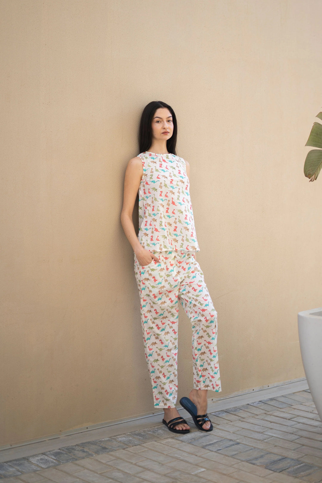 Round Neck Animal Print Cotton Night Suit - SanskrutiHomes 