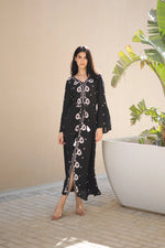 Women Viscose Rayon Black Solid Printed Dress - SanskrutiHomes 