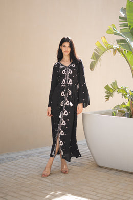 Women Viscose Rayon Black Solid Printed Dress