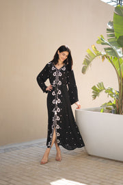 Women Viscose Rayon Black Solid Printed Dress - SanskrutiHomes 