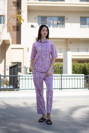 Lavender Color Printed Cotton Night Suit for Women - SanskrutiHomes 