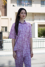 Lavender Color Printed Cotton Night Suit for Women - SanskrutiHomes 