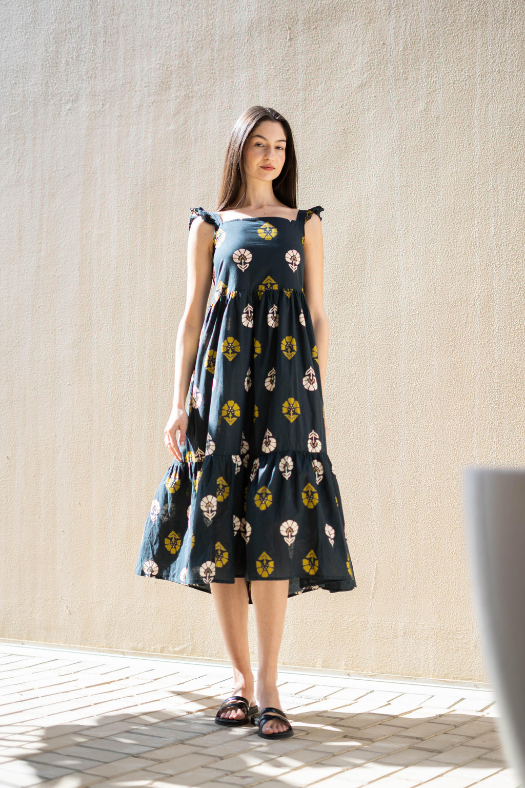 Teal Color Floral Printed Cotton Dress - SanskrutiHomes 