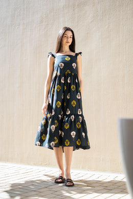 Teal Color Floral Printed Cotton Dress - SanskrutiHomes 