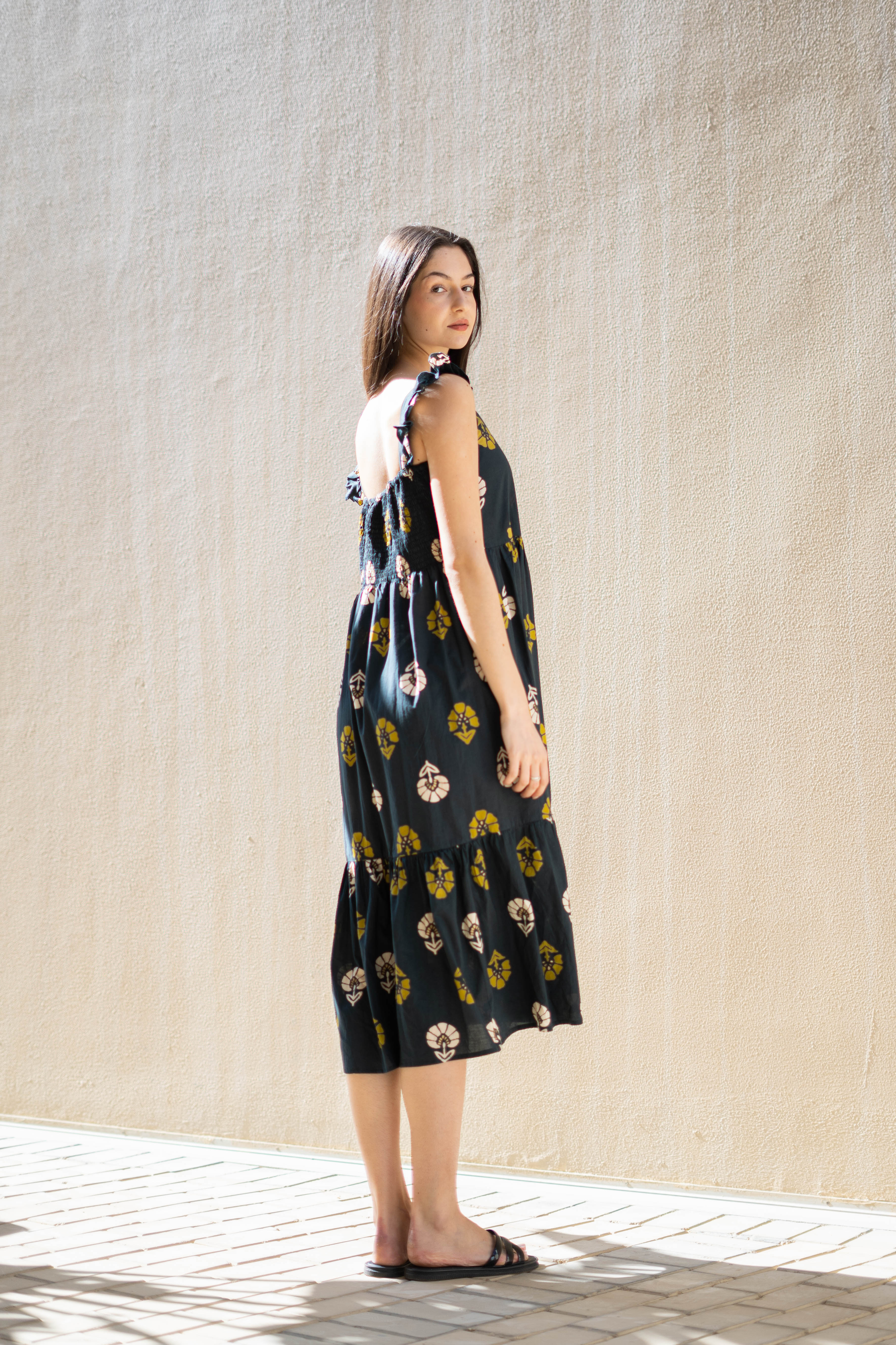 Teal Color Floral Printed Cotton Dress - SanskrutiHomes 