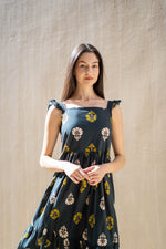 Teal Color Floral Printed Cotton Dress - SanskrutiHomes 