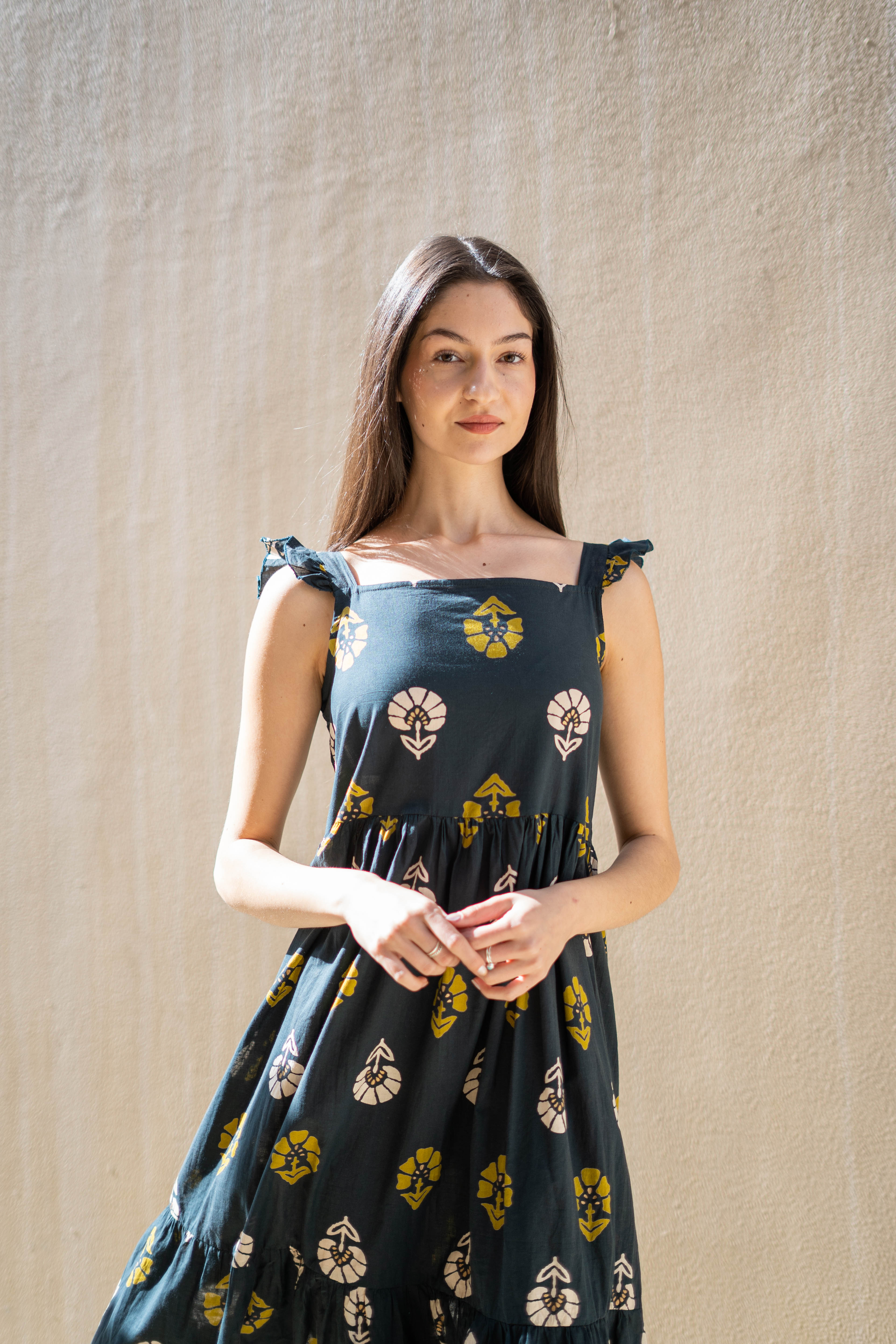 Teal Color Floral Printed Cotton Dress - SanskrutiHomes 