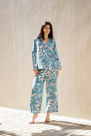 Green Floral Printed V-Neck Co-ords Set - SanskrutiHomes 