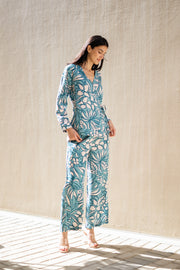 Green Floral Printed V-Neck Co-ords Set - SanskrutiHomes 