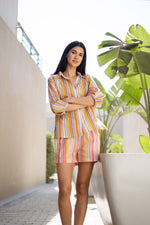 Orange Pure Cotton Printed Shirt Collar Night Suit for Women - SanskrutiHomes 