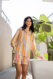 Orange Pure Cotton Printed Shirt Collar Night Suit for Women - SanskrutiHomes 