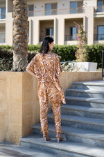 Coffee Brown Floral Printed Kaftan Night Suit - SanskrutiHomes 