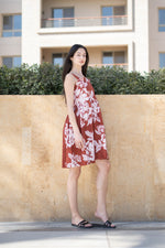 Red Floral Printed Square Neck Dress for Women - SanskrutiHomes 