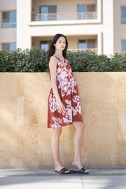 Red Floral Printed Square Neck Dress for Women - SanskrutiHomes 