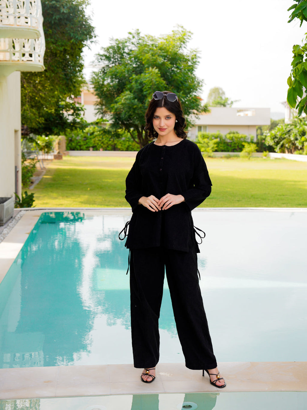 Teal Color Shirt Collar Printed Cotton Dress - SanskrutiHomes 