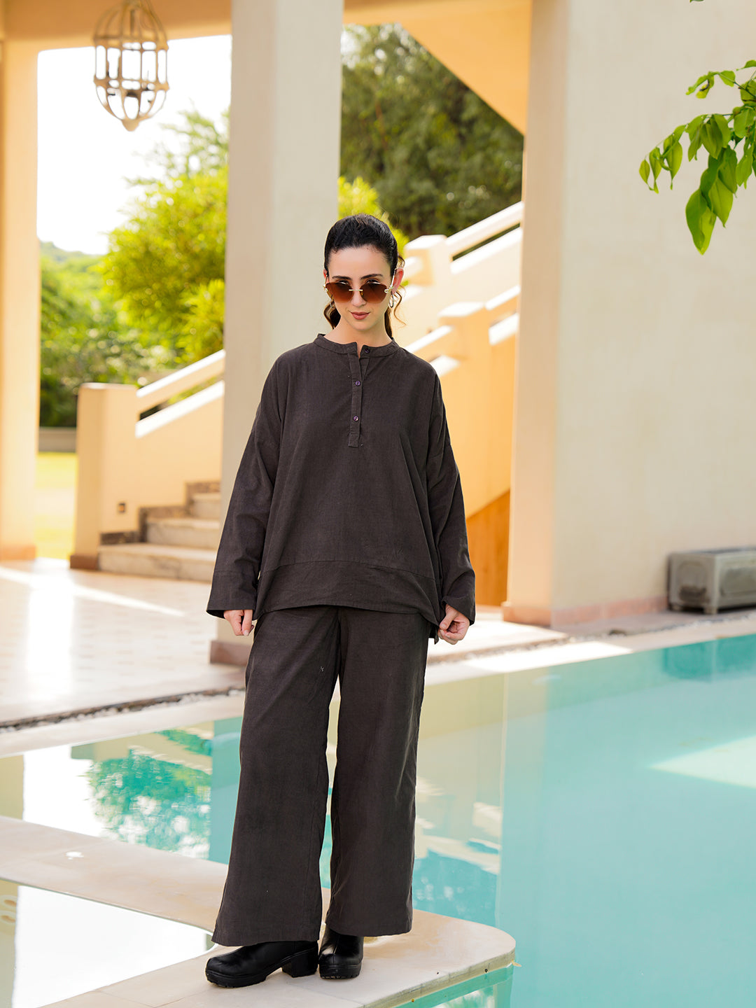 Teal Color Shirt Collar Printed Cotton Dress - SanskrutiHomes 