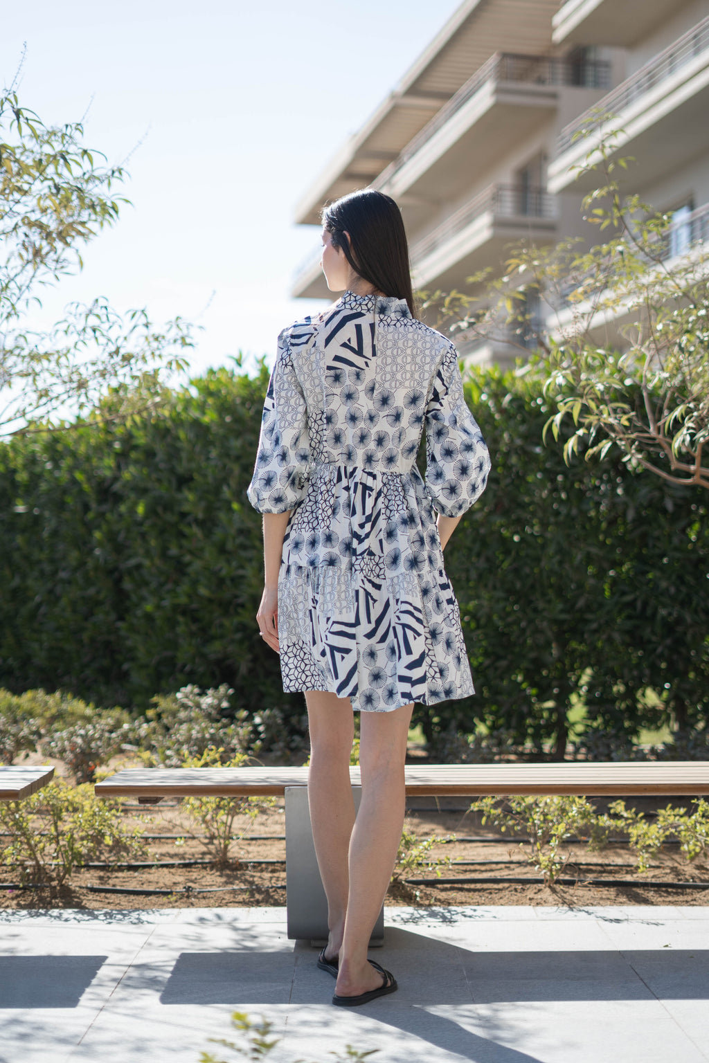 White Color Geometric Print Cotton Dress for Women - SanskrutiHomes 