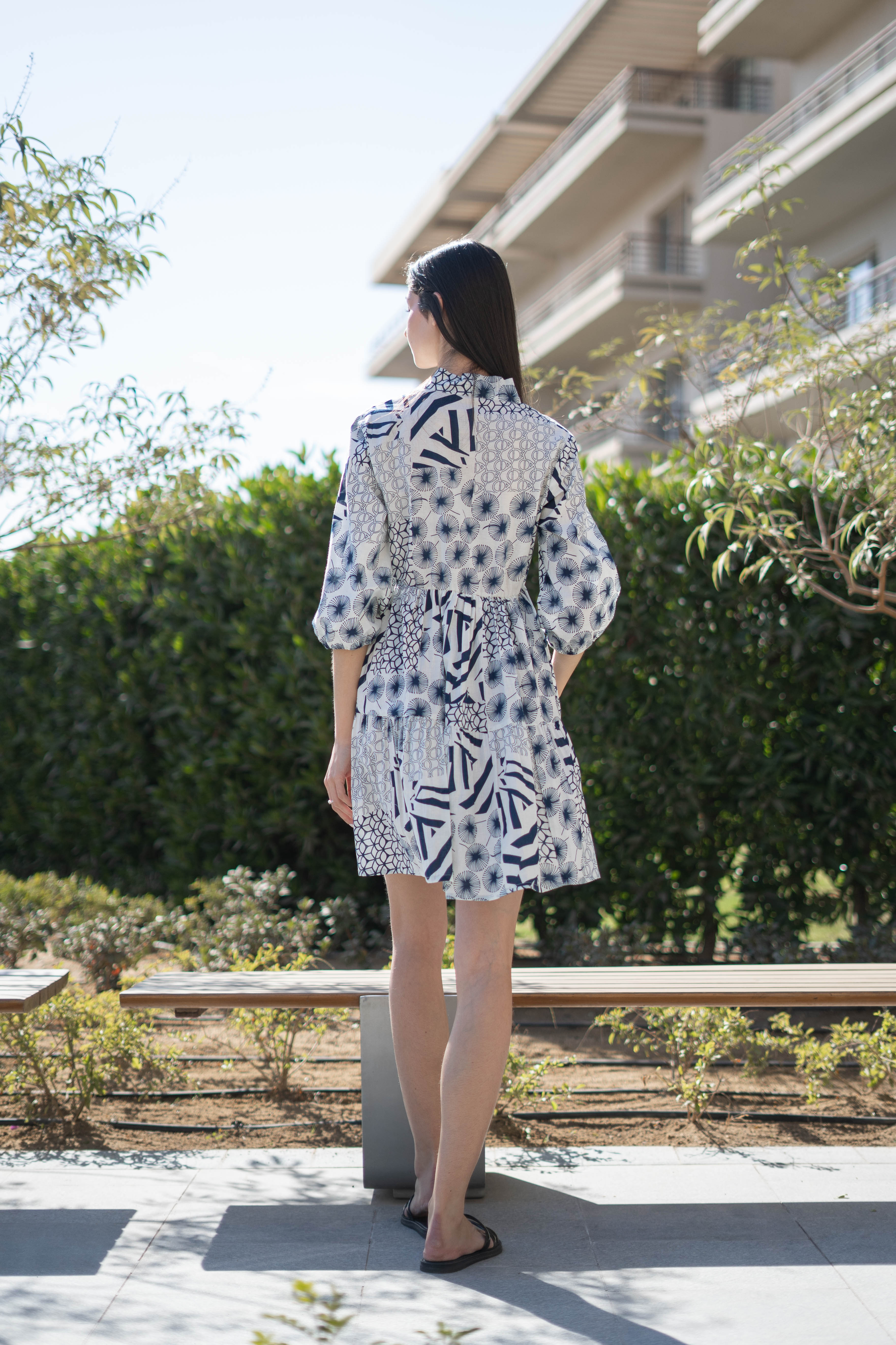 White Color Geometric Print Cotton Dress for Women - SanskrutiHomes 