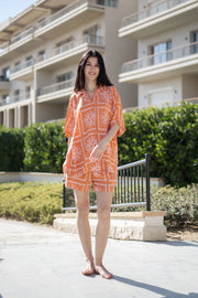 Rust Viscose Rayon Printed Shirt Collar Night Suit For Women