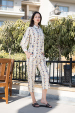 Cream Floral Printed Cotton Night Suit - SanskrutiHomes 
