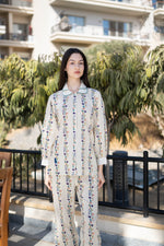 Cream Floral Printed Cotton Night Suit - SanskrutiHomes 