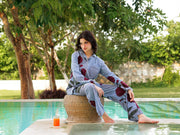 Pink Pure Cotton Checked Lapel Collar night suit for women - SanskrutiHomes 