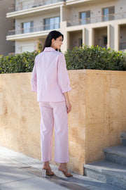 Pink Pure Cotton Checked Lapel Collar Night Suit For Women