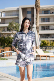 Off White Pure Cotton Printed Shirt Collar night suit for women - SanskrutiHomes 
