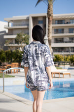 Off White Pure Cotton Printed Shirt Collar night suit for women - SanskrutiHomes 