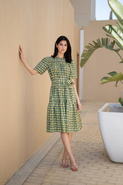 Grey Floral Printed Cotton Dress for Women - SanskrutiHomes 
