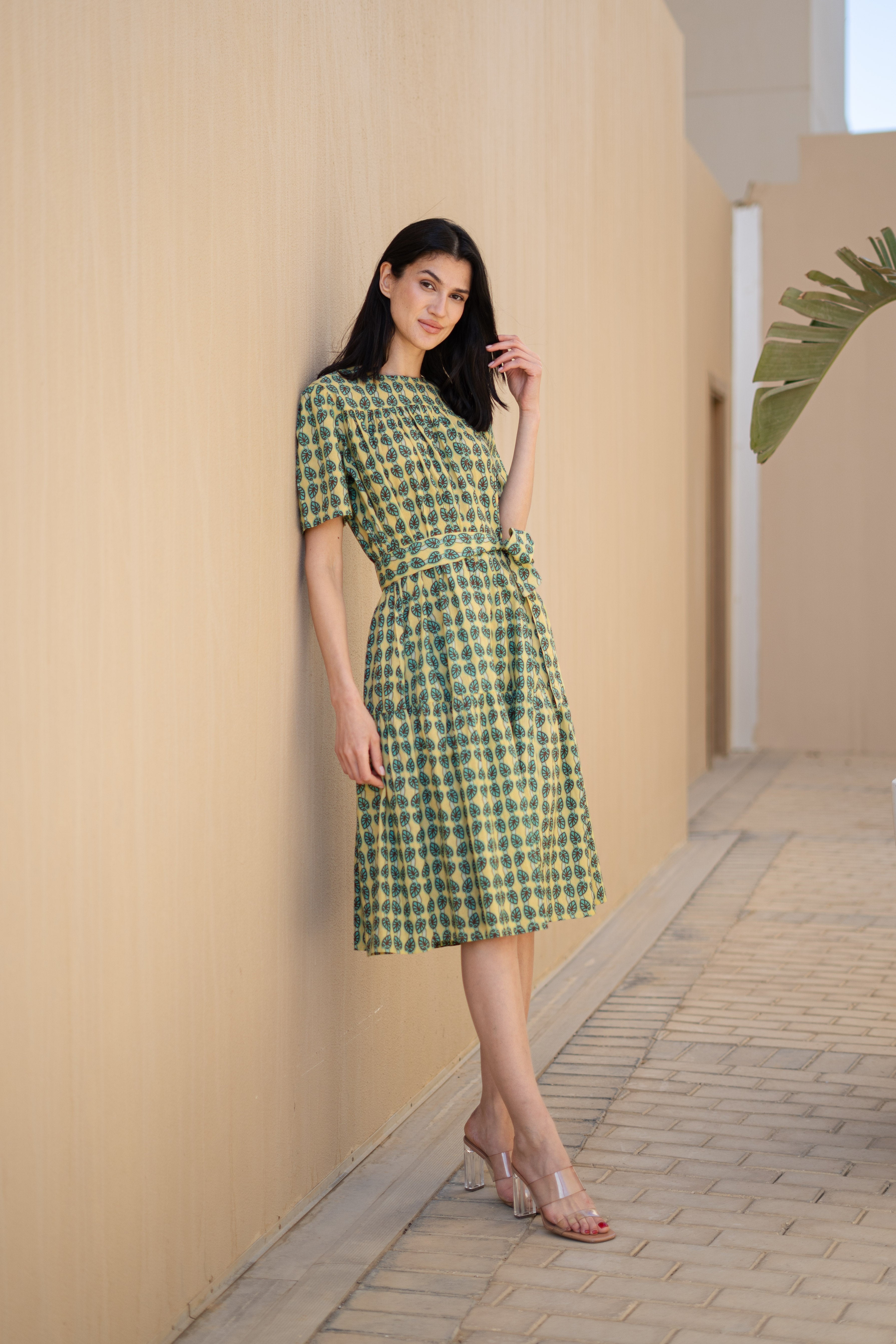 Grey Floral Printed Cotton Dress for Women - SanskrutiHomes 