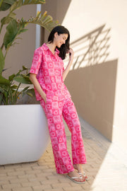 Pink Floral Printed Cotton Co-ords Set for Women - SanskrutiHomes 