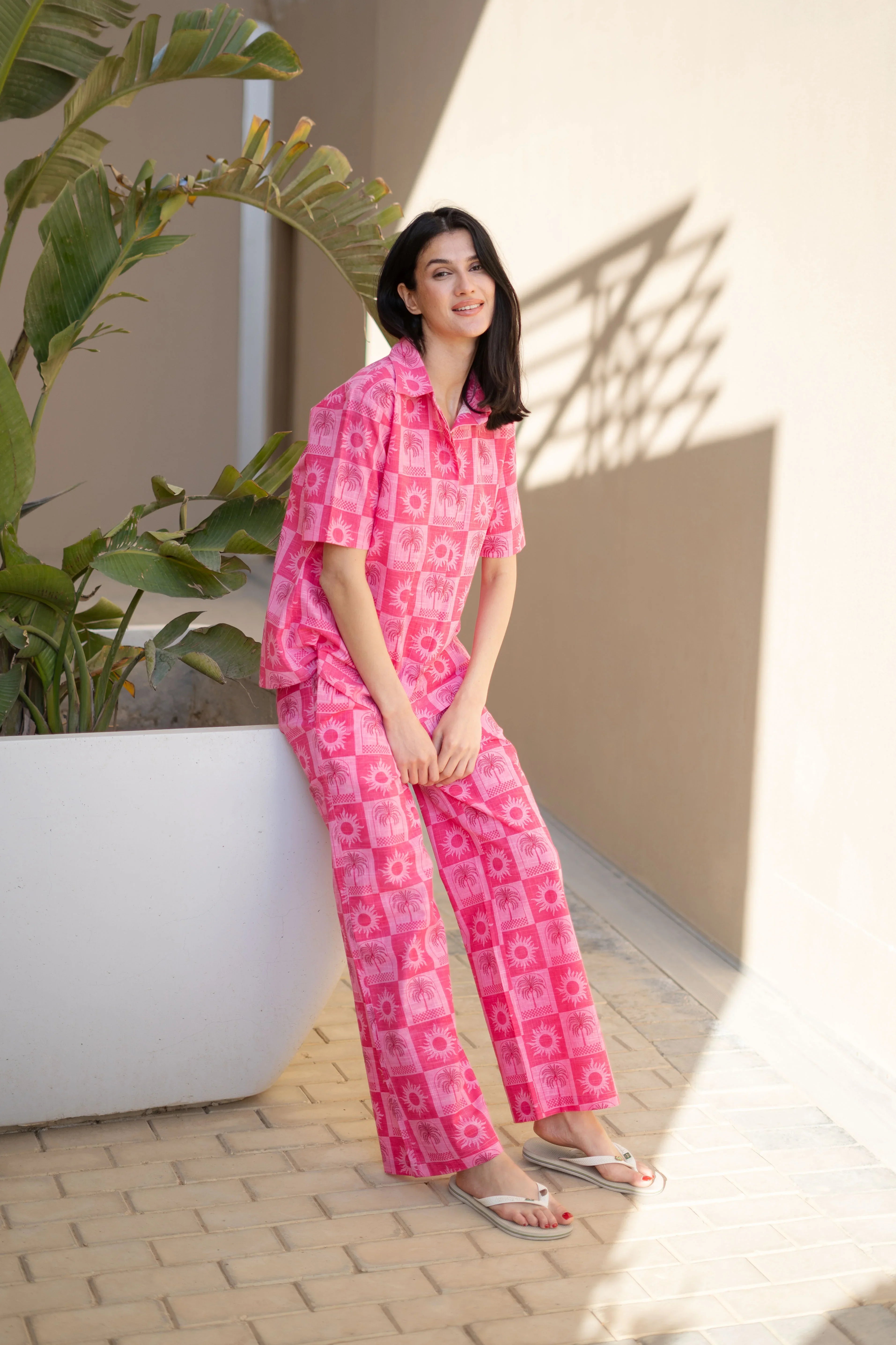 Pink Floral Printed Cotton Co-ords Set for Women - SanskrutiHomes 