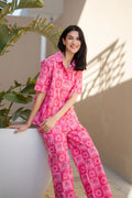 Pink Floral Printed Cotton Co-ords Set for Women - SanskrutiHomes 