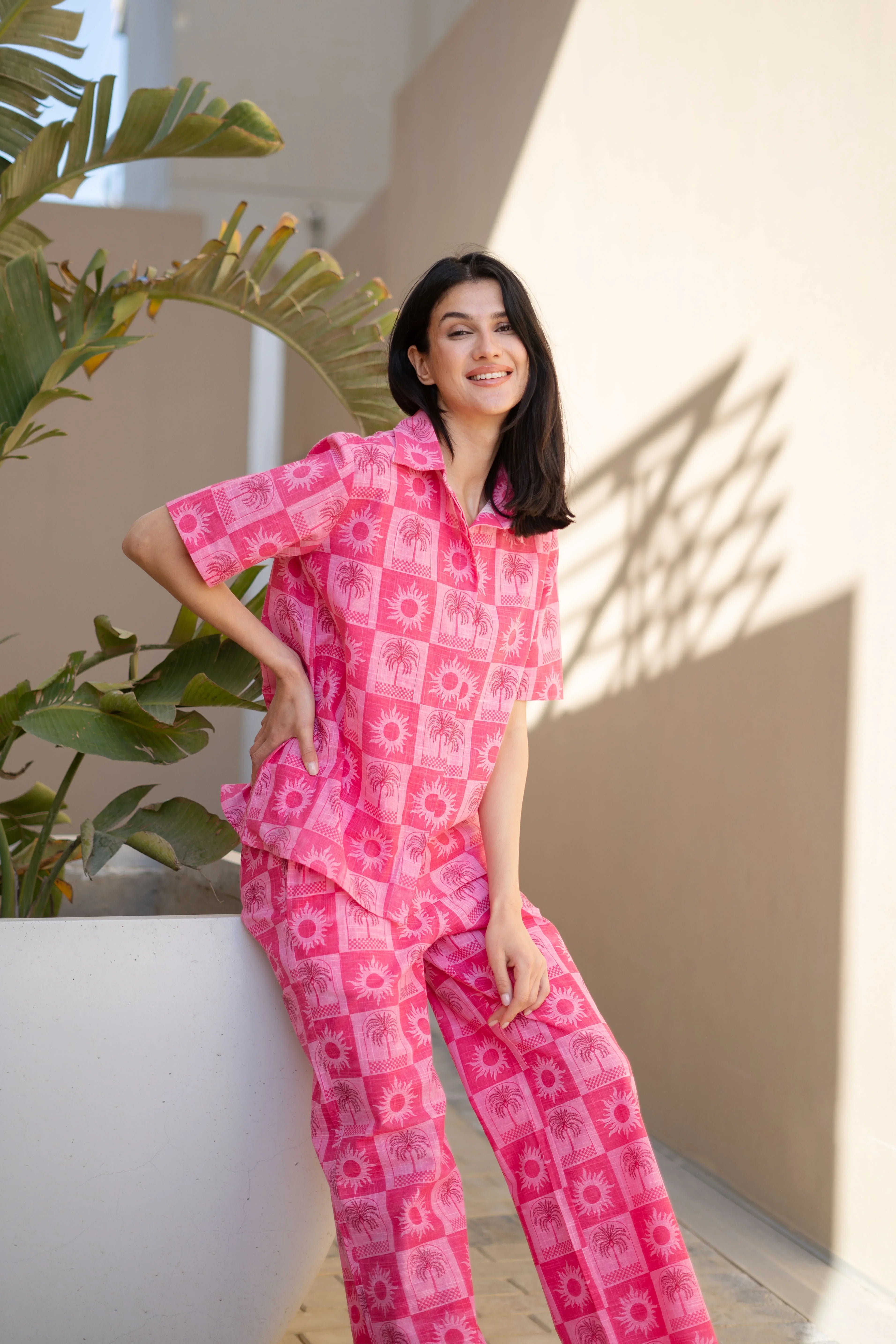 Pink Floral Printed Cotton Co-ords Set for Women - SanskrutiHomes 
