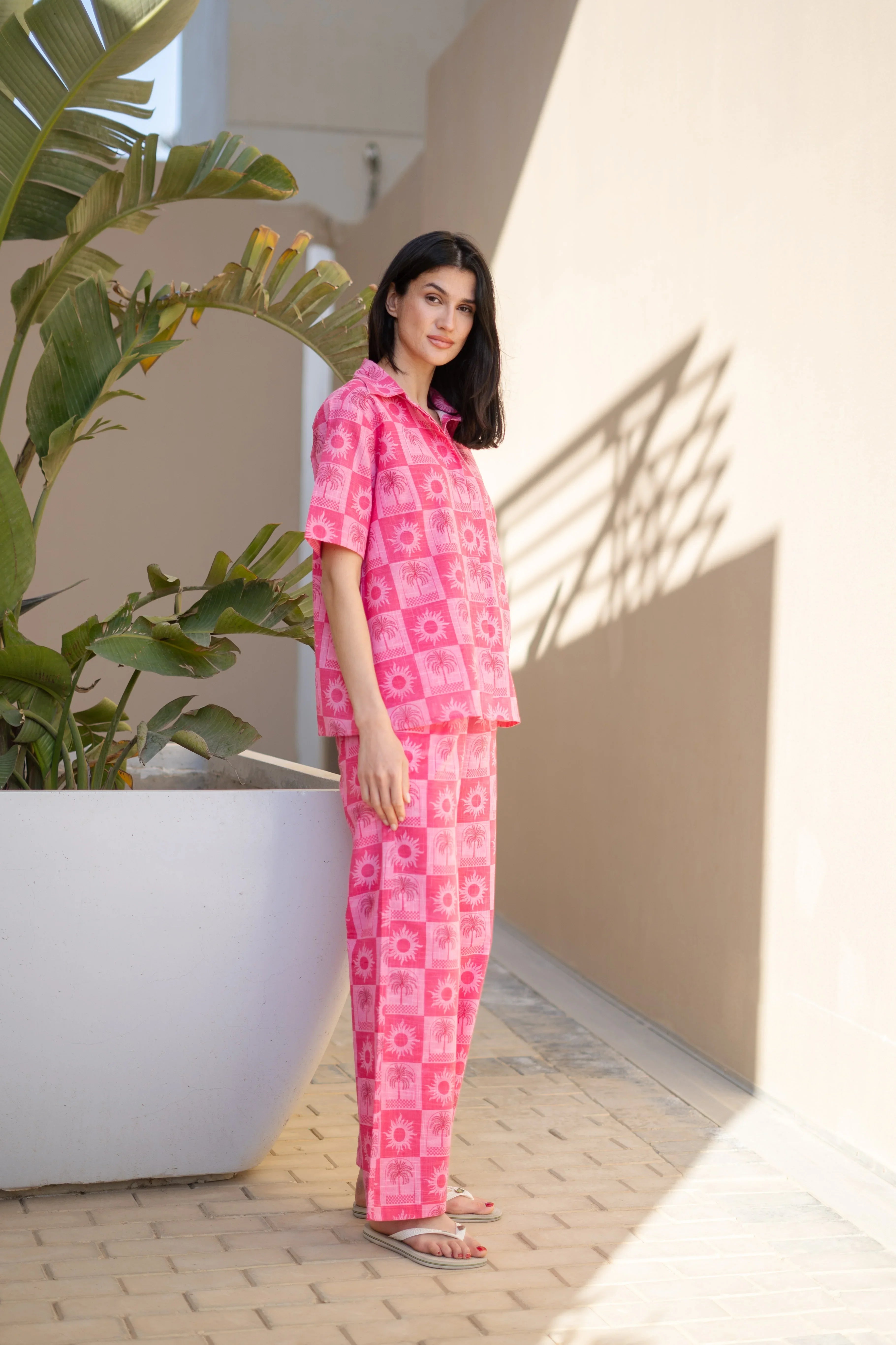 Pink Floral Printed Cotton Co-ords Set for Women - SanskrutiHomes 