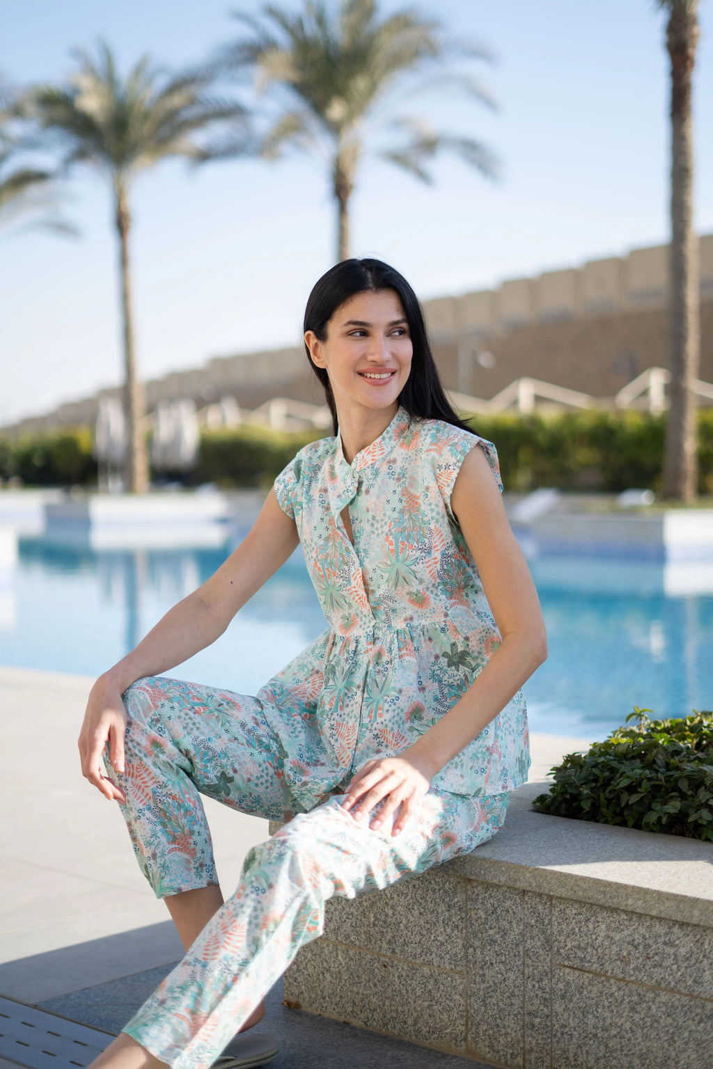 White Round Neck Cotton Night Suit - SanskrutiHomes 