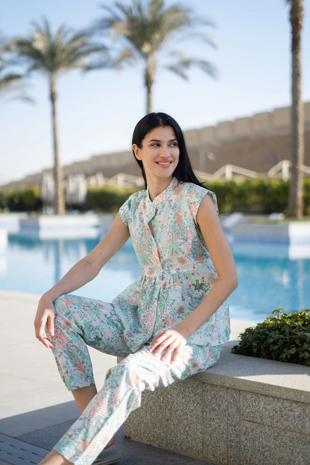 White Round Neck Cotton Night Suit - SanskrutiHomes 