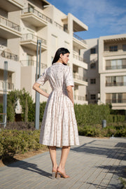 Beige Printed Cotton Dress for Women - SanskrutiHomes 