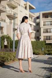 Beige Printed Cotton Dress For Women