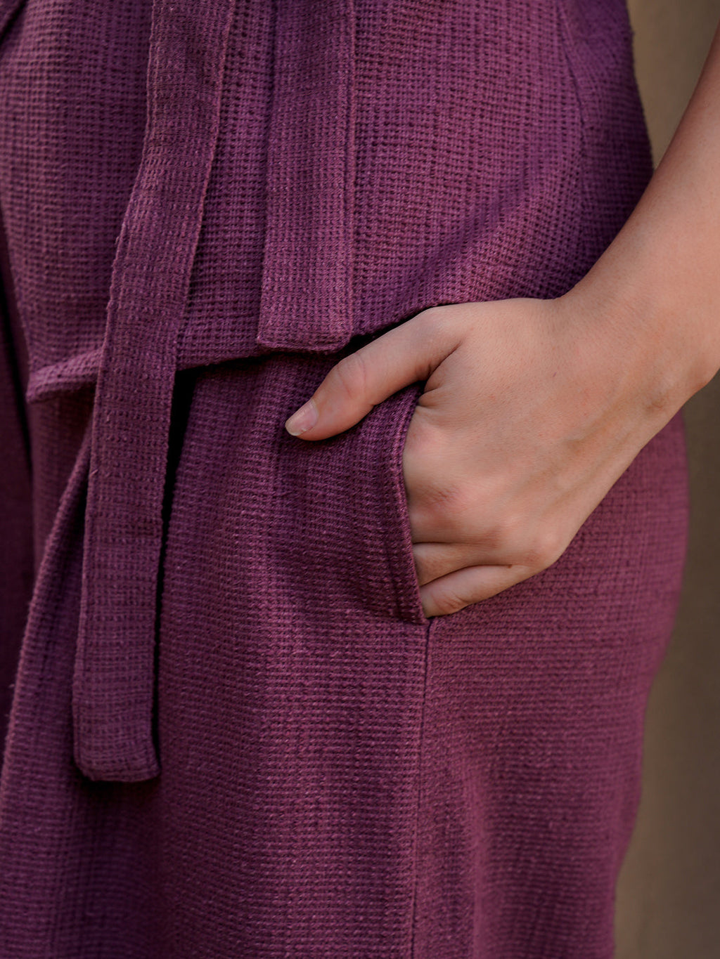 Magenta Shawl Neck Cotton Blend Solid Co-Ords Set For Women