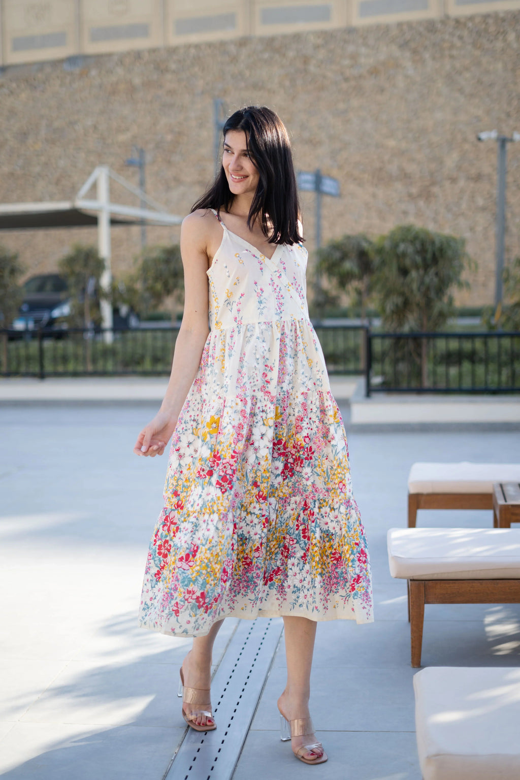 White Printed Sleeveless Dress for Women - SanskrutiHomes 