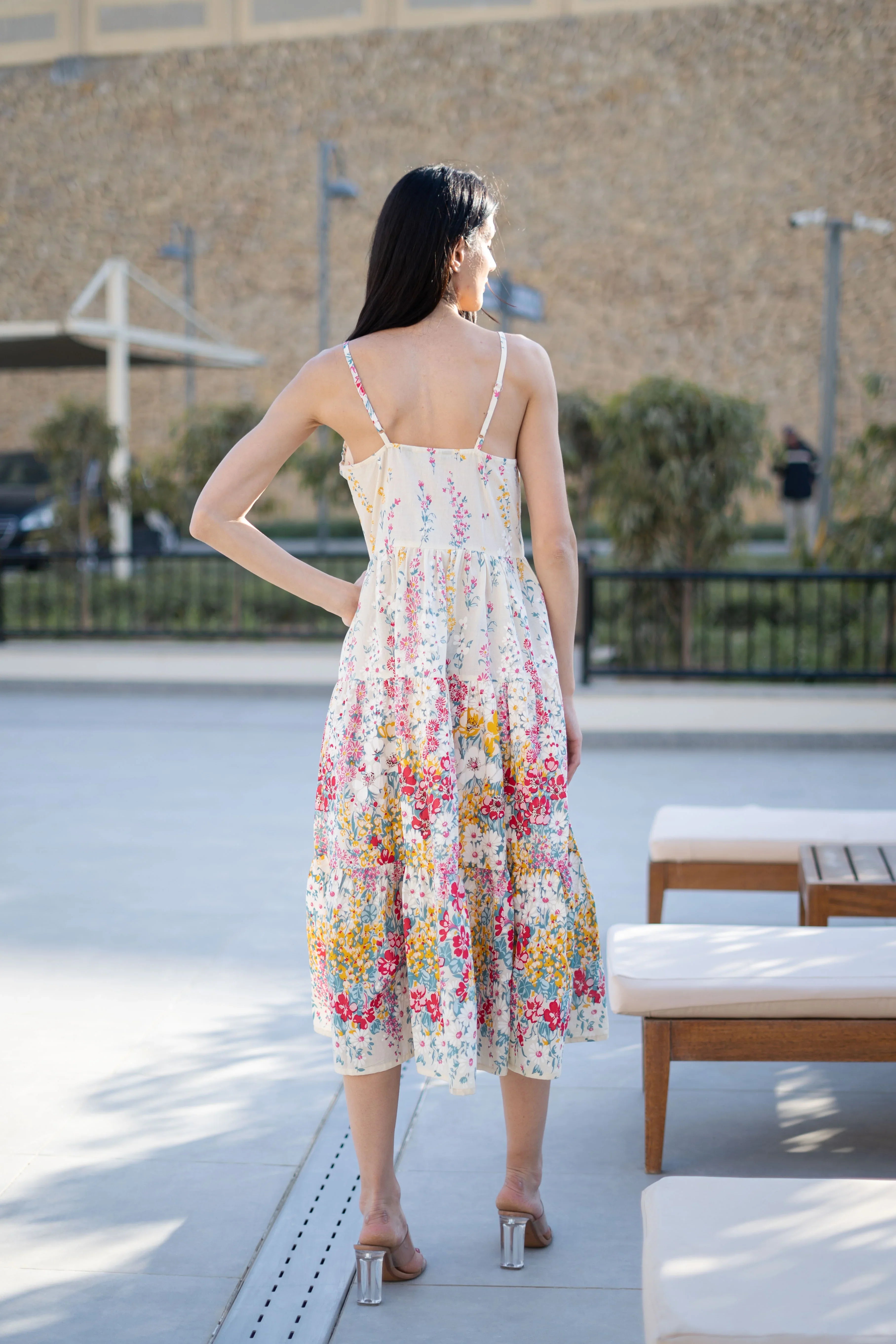 White Printed Sleeveless Dress for Women - SanskrutiHomes 