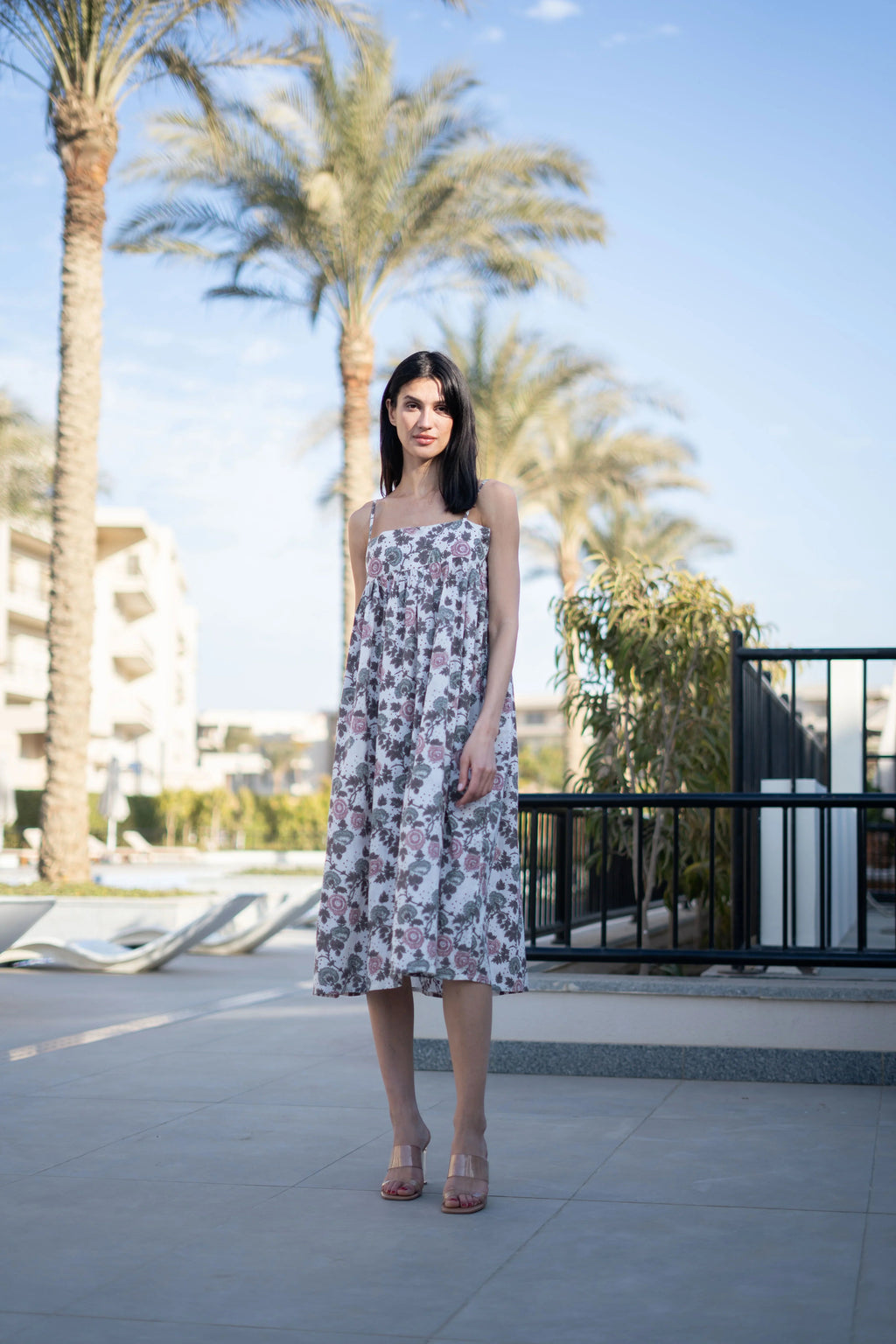 Off White Floral Printed Cotton Dress for Women - SanskrutiHomes 