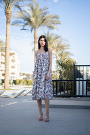 Off White Floral Printed Cotton Dress For Women